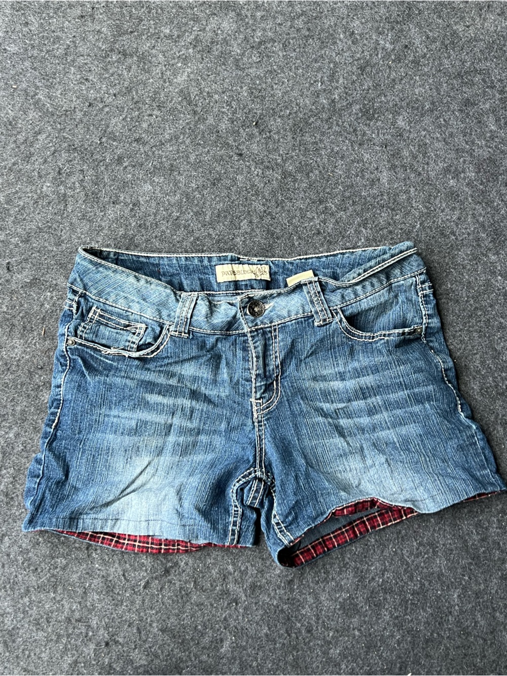 Paris Blues Distressed Light Blue Denim Shorts with Plaid Lining